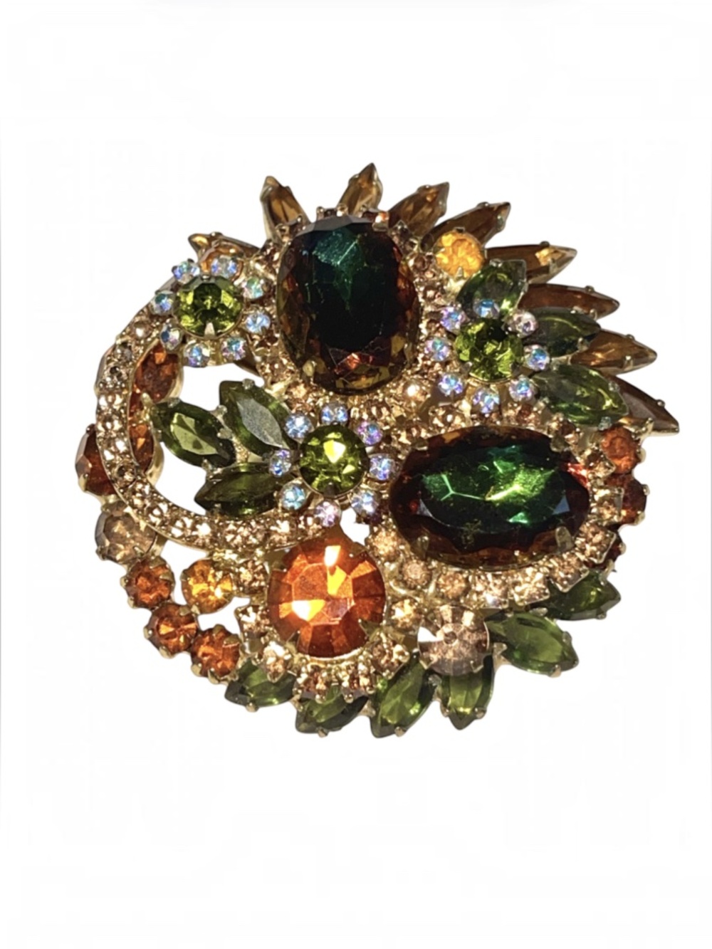 Vintage Juliana (DeLizza & Elster) Shades Of Green Smokey Topaz Brooch